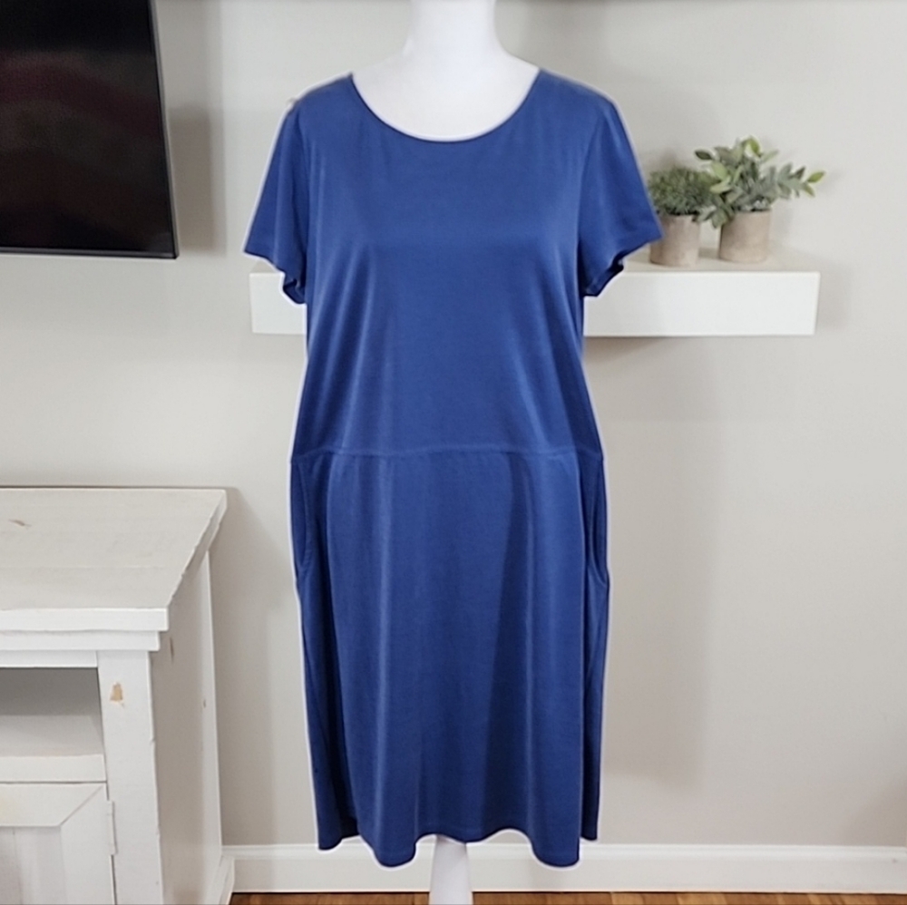 Tahari Modal Blend Short Sleeve Dress With Pockets